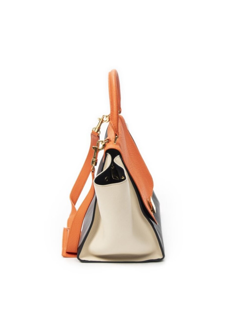 Celine Midi Trapeze Orange Black Ivory Calfskin Leather Messenger - Picture 4 of 10